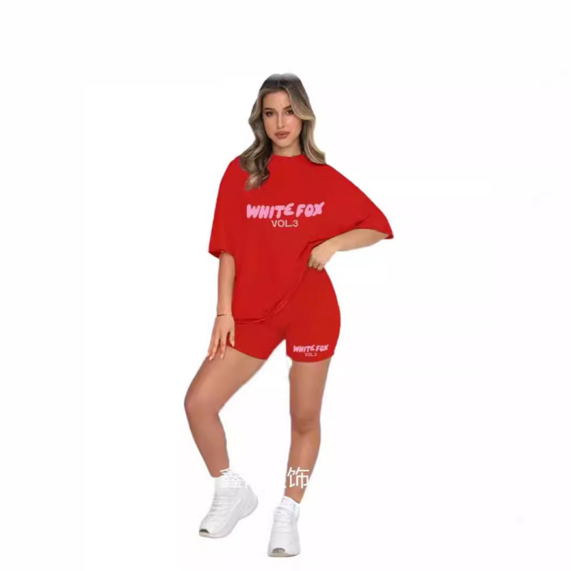 欧米の上着のファッションの潮流のアルファベットの発泡のプリントの女性の通気性のtシャツのタイトな運動の5分のズボンのスーツの女性|undefined