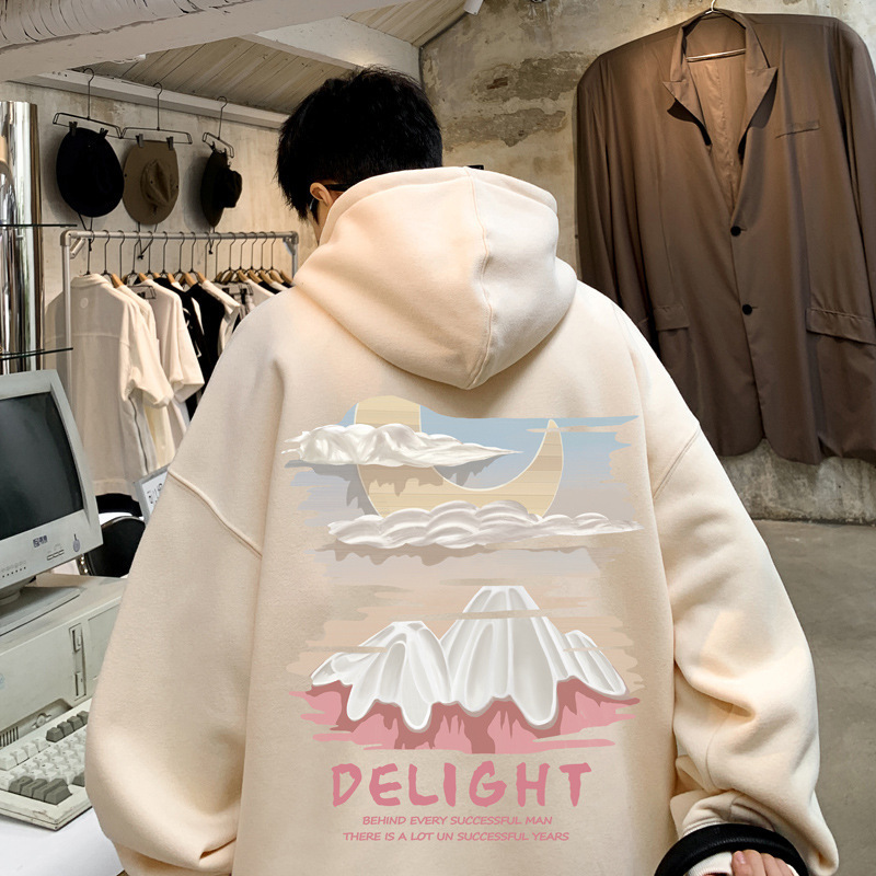 Apricot-Colored Oversized Sweatshirt for Men, Spring and Autumn American Retro Trendy Brand Printed Hoodie, Loose Hooded Couple's Jacket Apricot-Colored Oversized Sweatshirt for Men, Spring and Autumn American Retro Trendy Brand Printed Hoodie, Loose Hooded Couple's Jacket