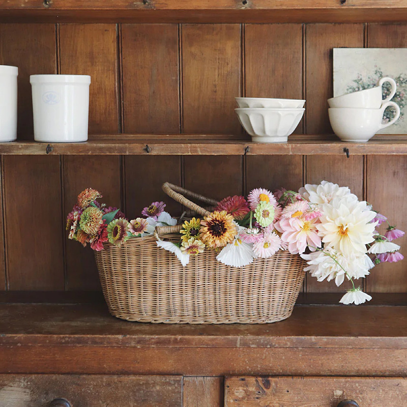 Cesta de mano tejida Cesta de ratán Cesta de ratán tejida de ratán real Cesta de flores de mano de flores de jardín retro Cesta tejida Cesta de verduras