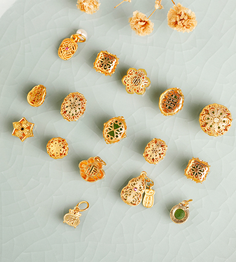 Inlaid Hetian jade accessories, hollow DIY spacer beads, pendant bead design accessories, hand jewelry, jadeite leaf through-hole ornament