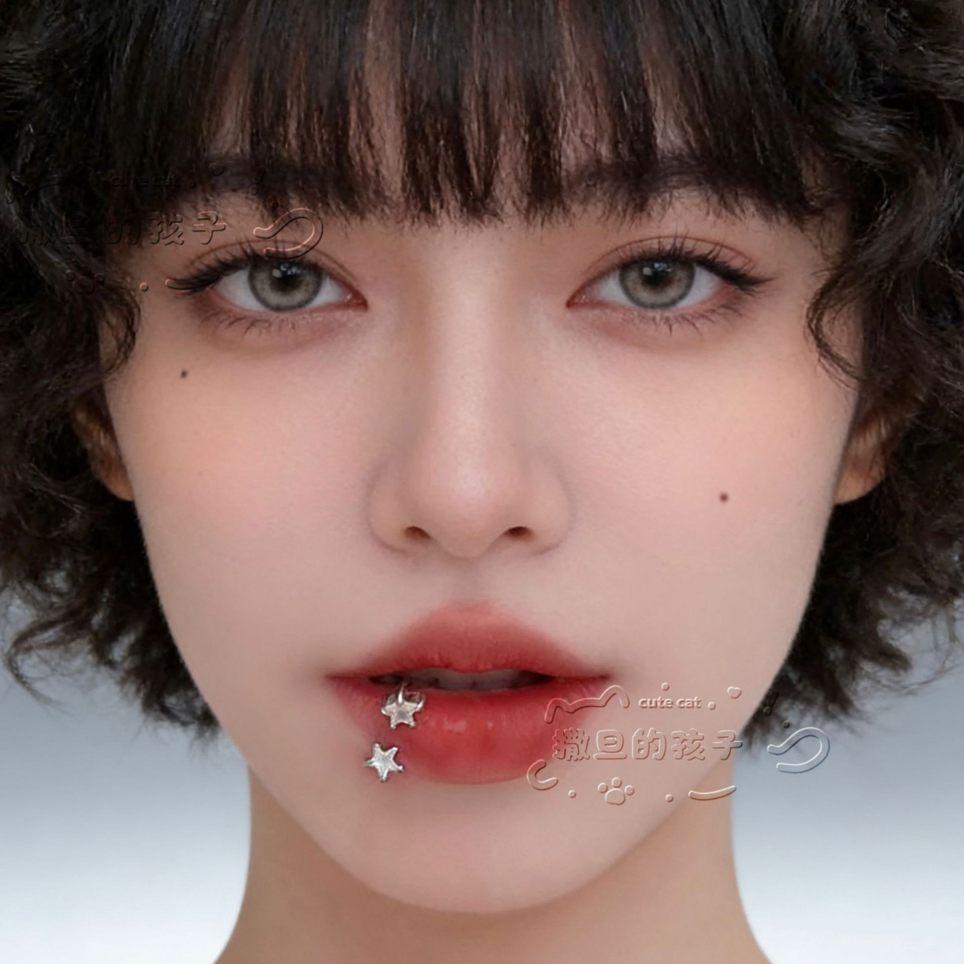 Pointed labret stud close-up product detail