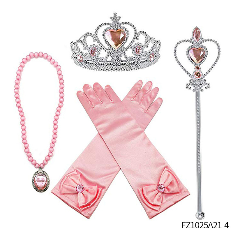 Princesa Aisha vestido de cabello de la princesa de nieve vestido de la princesa de nieve corona varita mágica anillo pendientes set de seis piezas