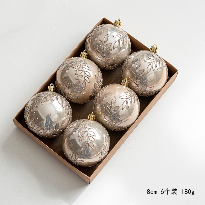 クロスボーダー新品8cm箱入りクリスマスボール彩色ボール吊りボールクリスマスツリー装飾ストラップ手作り珠光柳葉ボール|undefined