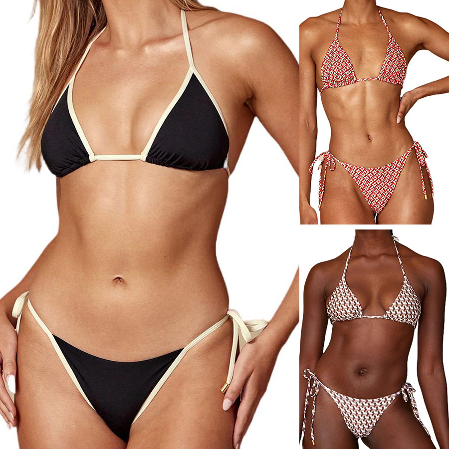 25 New European and American Sexy Lace-up Triangle Bag bikini Foreign Trade Amazon Cross-border Women's Beach Swimwear Factory in stock