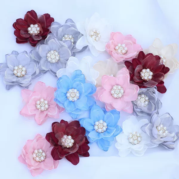 Korean-Style Rose Fabric Rhinestone Beaded Artificial Flower Clothing Accessories DIY Hair Accessory Materials Three-Dimensional Simulation