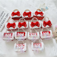 可爱儿童新年红时尚珍珠手提包百搭链条斜跨包女童零钱单肩包收纳