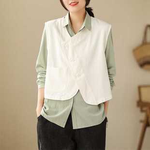 Actual Shot of 2025 Spring New Cotton Vest with Irregular Diagonal Placket, Versatile Spring Coat for Women