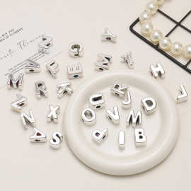 大孔银色英文字母珠电镀通孔串珠 手工diy手机链钥匙扣散珠配件