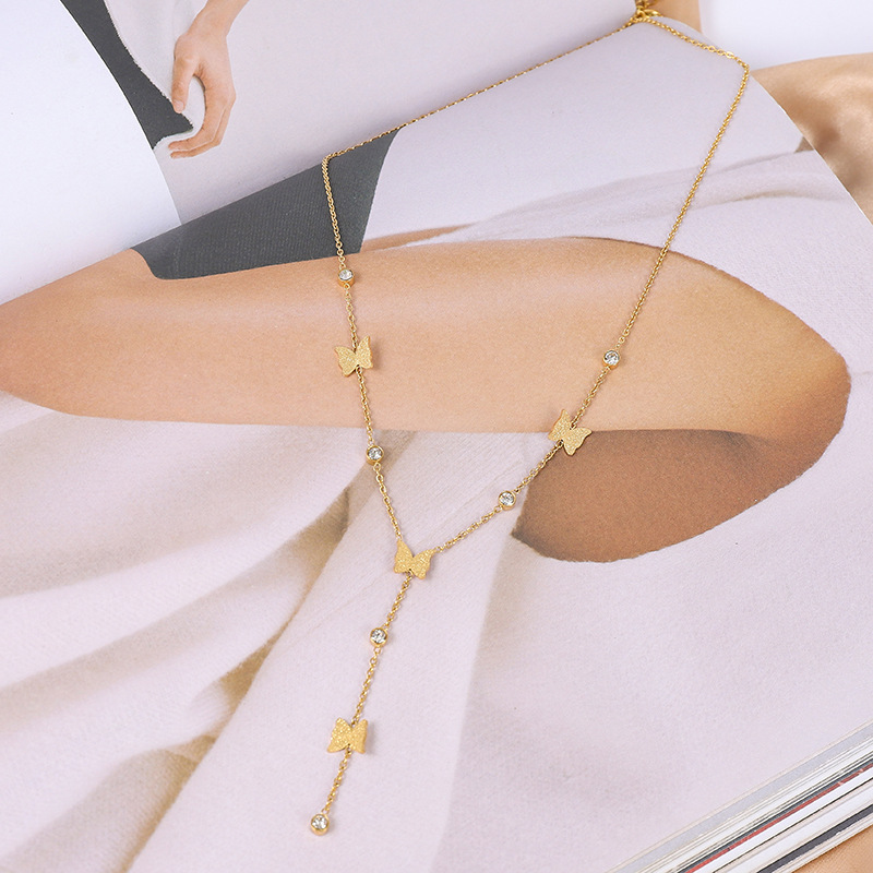 Elegant Butterfly Titanium Steel Plating Artificial Diamond Necklace_colorza_5