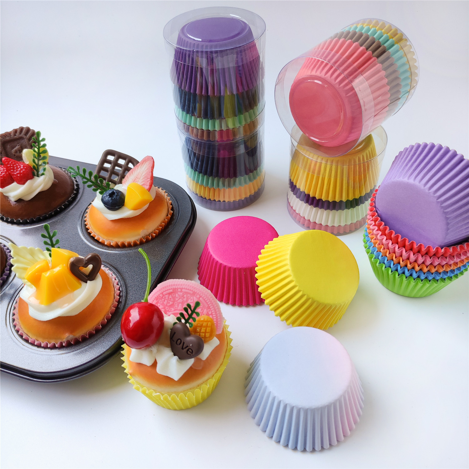 100 bancasetas para pasteles de color sólido, utensilios para hornear, papel a prueba de aceite de color para el hogar, taza grande para pasteles mezclados