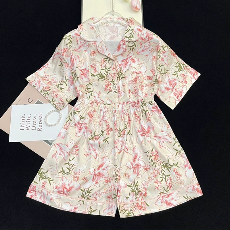 Silk Summer Pajama Set, Thin Cardigan & Shorts, Lightweight Sleepwear, Multiple Colors