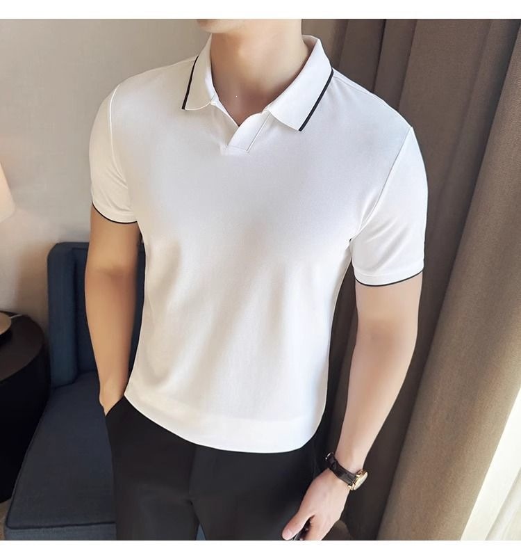 Áo Polo Nam Cổ Bẻ Vải Lụa Băng Mát Mùa Hè Tay Ngắn — màu đen, Cao bồi xanh, màu trắng chi tiết 8