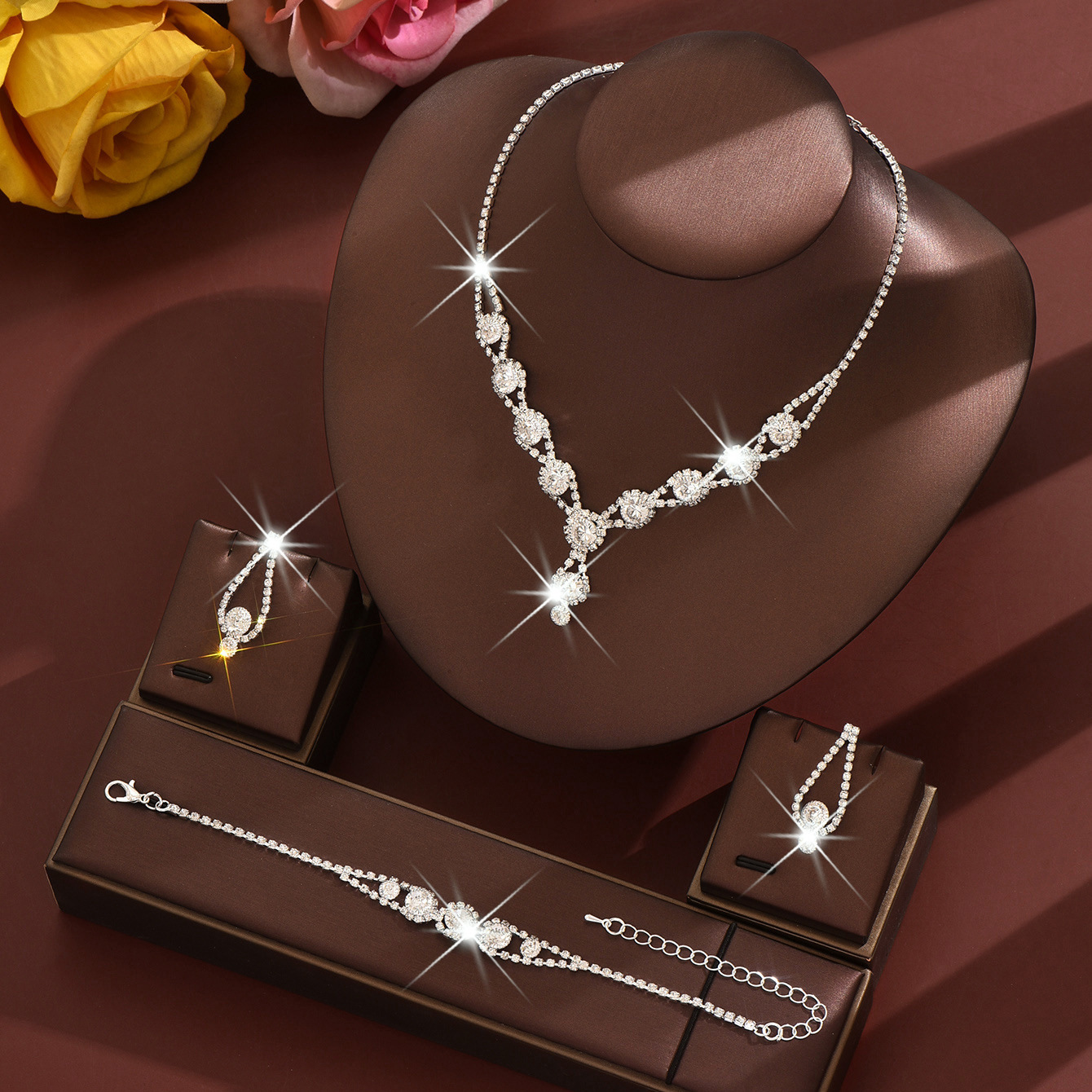 Conjunto de joyería de novia de lujo collar pendientes y pulsera_voghion.com