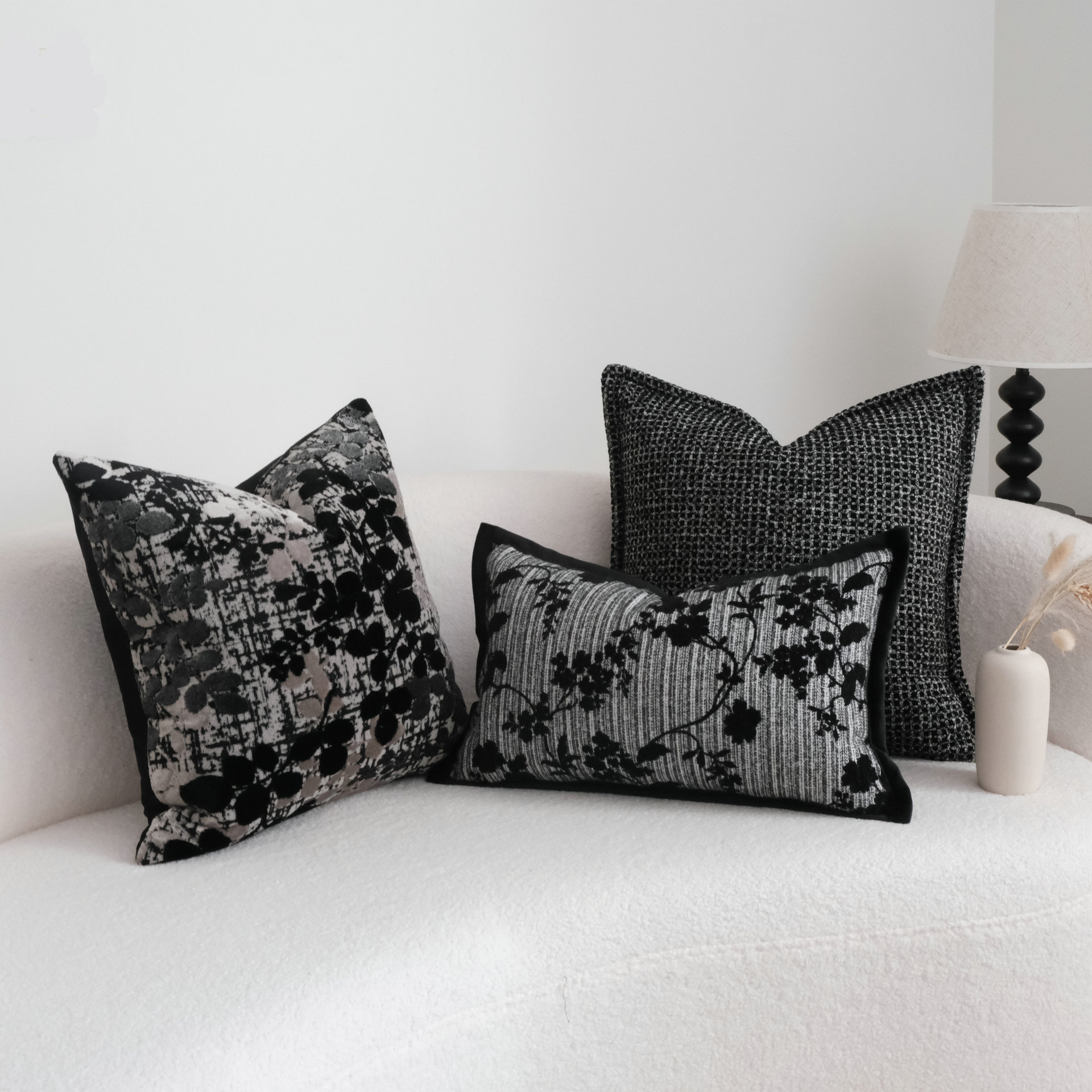 Black High-End Chenille Cushion Black Edge Pillow Waist Pillow Pillow Case Sofa Cushion Hotel Model Room