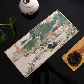 源头厂家古风茶具加厚吸水茶巾可定logo麂皮绒高档中式彩绘茶布
