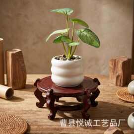 实木圆形摆件底座花盆托架桌面工艺品支架中式家居装饰托盘