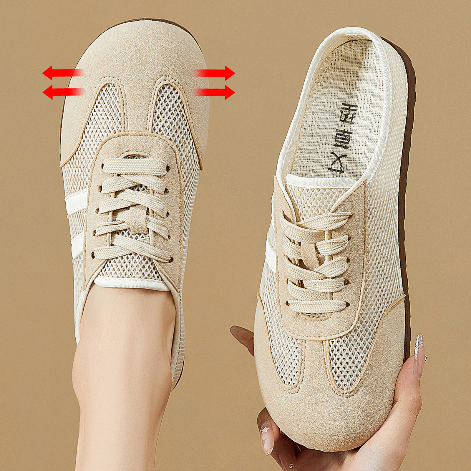 Medios zapatillas de verano para mujeres nuevas sandalias de un pie ancho transfronterizas temu zapatillas de bolso de tamaño grande zapatillas de malla transpirables image 8