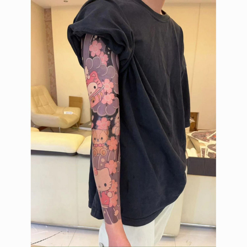 Japanese Hello Kitty Colorful All-Inclusive Flower Arm Tattoo Stickers for Men Waterproof and Long-Lasting Female Artificial Cute Cartoon Stickers Wear-Resistant