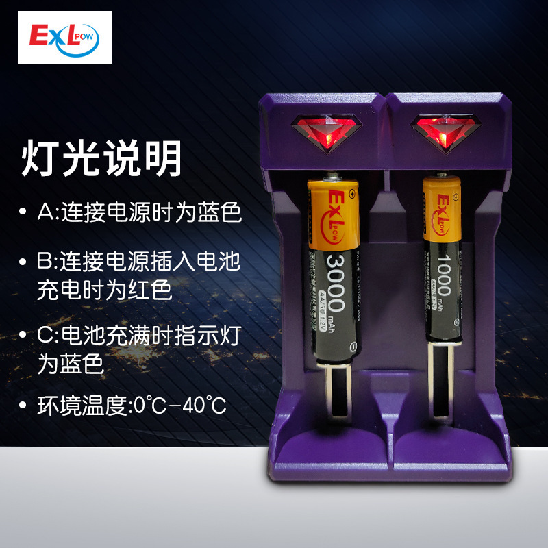 18650锂电池充电器两槽快充1.2V 3.7V镍氢电池通用充电器