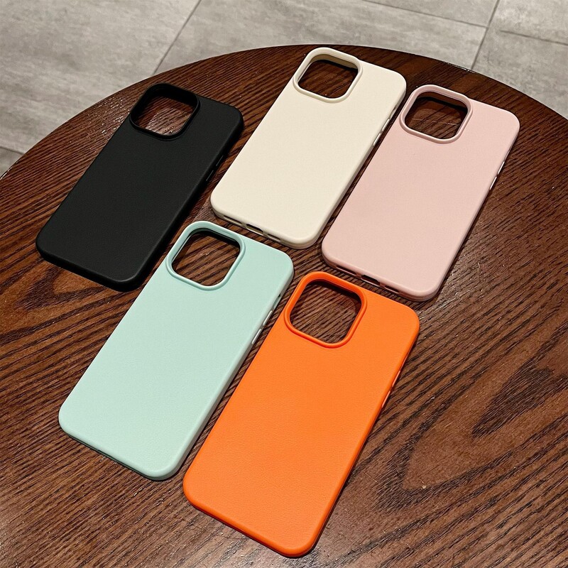 Niche High-End Sense Suitable for Iphone17Promax Pure Color Leather Texture Apple 16 Mobile Phone Case 13/12 Soft Shell 11