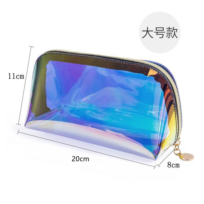 Bolso cosmético del laser grande grueso bolso portátil de la cáscara de TPU bolso de almacenamiento simple del semicírculo transparente colorido del PVC Tagi