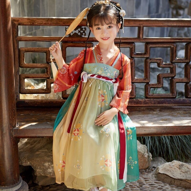 Hanfu for Girls, Autumn Children's Chinese Style Tang Dynasty Costume, Fairy-Style Skirt Dress, Little Girl Princess Spring/Summer Thin Style