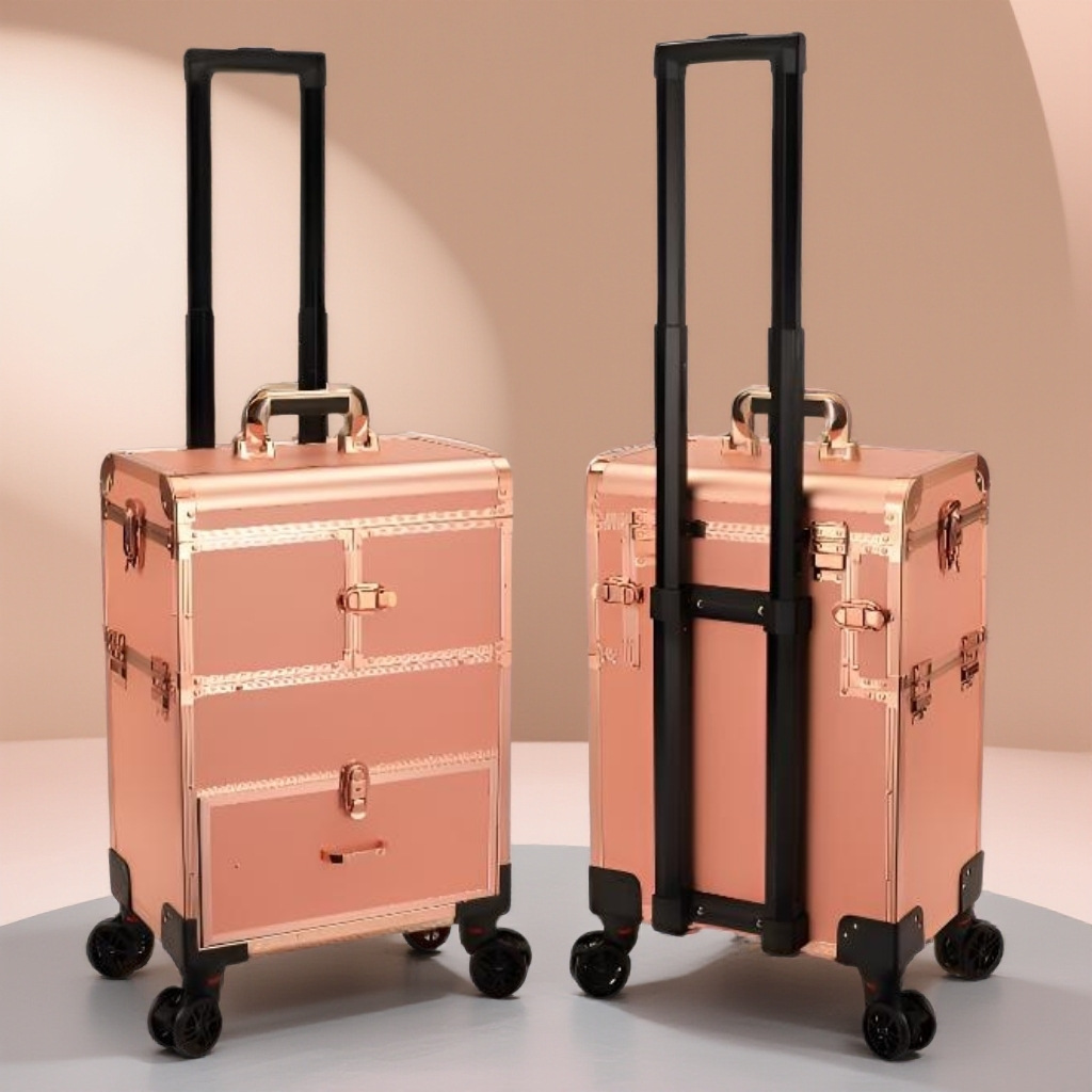 Maletín de Maquillaje con Ruedas de Aleación de Aluminio, Ruedas Giratorias, con Candado, para Almacenamiento Doméstico