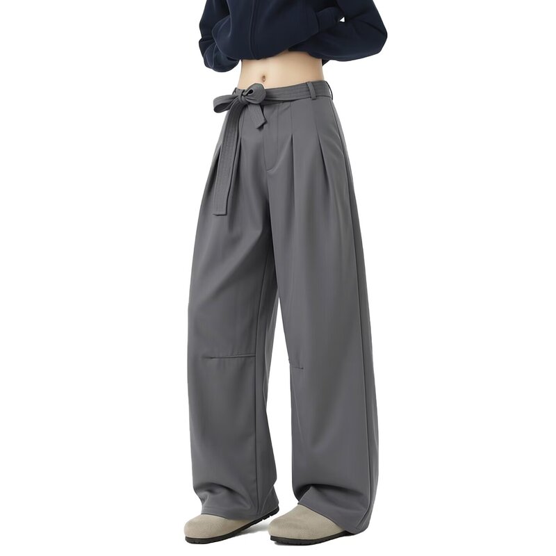 American Retro Style Casual Commuter Trousers for Men, Spring and Autumn Season, Pleated, Slimming, with Belt, Wide-Leg Suit Pants