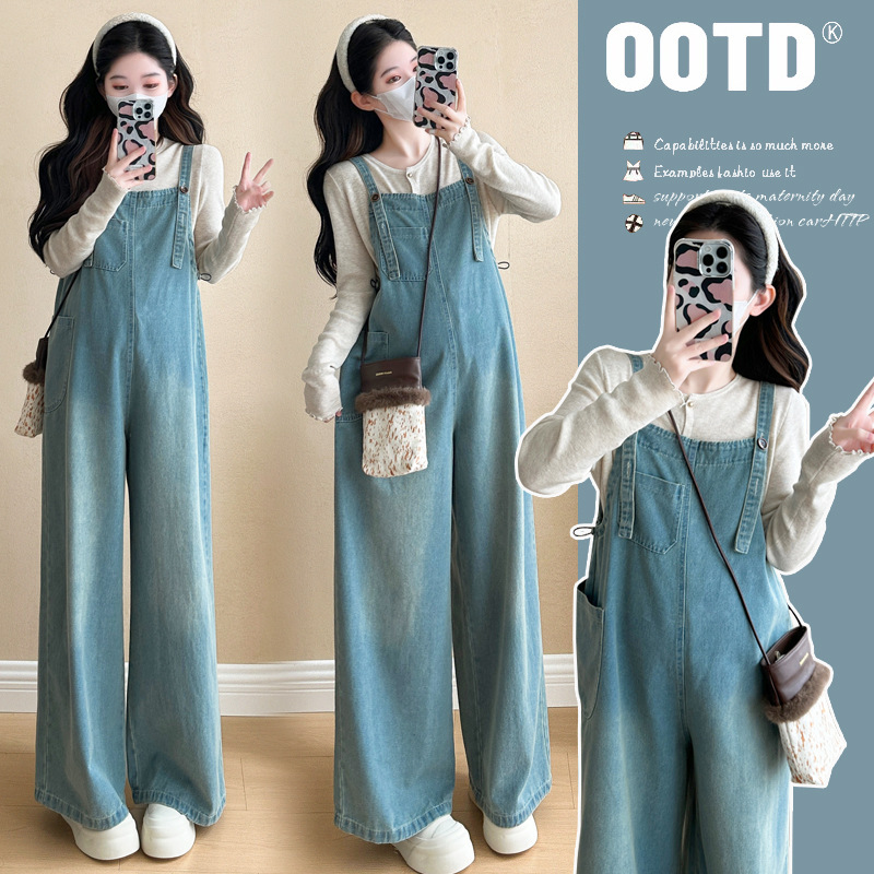 Pregnant women's clothing spring suit plus size dress spring and autumn fashion trendy mother's age-reducing jeans suspender skirt two-piece set Pregnant women's clothing spring suit plus size dress spring and autumn fashion trendy mother's age-reducing jeans suspender skirt two-piece set