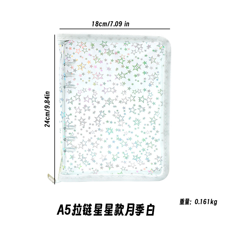 Corea del Sur De allí plana transparente brillo de la cremallera de 6 agujeros de hojas sueltas cuaderno ins estrella persiguiendo Diario A5A6