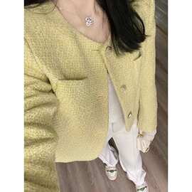 黄色小香风短外套女2026秋冬新款时尚百搭感粗花呢小个子上衣