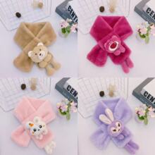 2025新款多种迪卡通儿童围巾秋冬款毛绒保暖交叉男女童宝宝围脖批