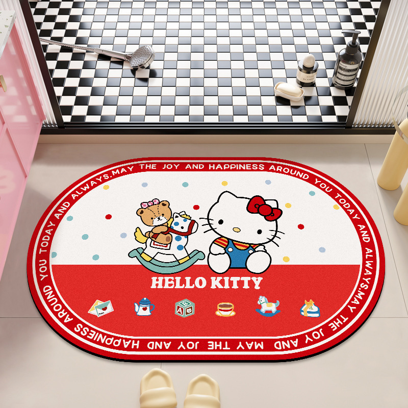 可爱HelloKitty硅藻泥吸水地垫家用卫生间洗漱台防滑易打理门垫|undefined