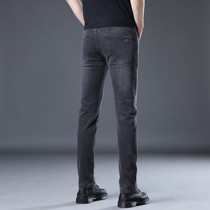 El fabricante de origen una pieza de jeans de todo fósforo negros y grises, pantalones de pie delgados de la marca de moda elástica para hombres