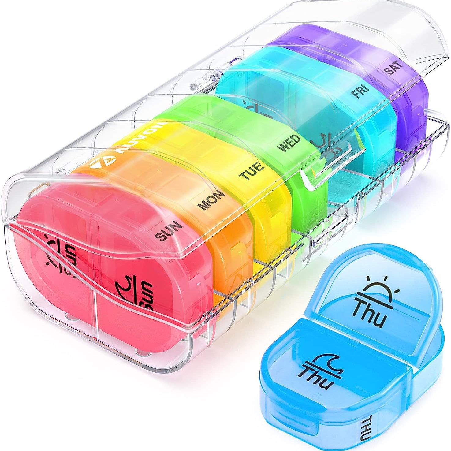 一周14格七天药盒便捷式pp塑料药片收纳早晚小药盒Pill Organizer