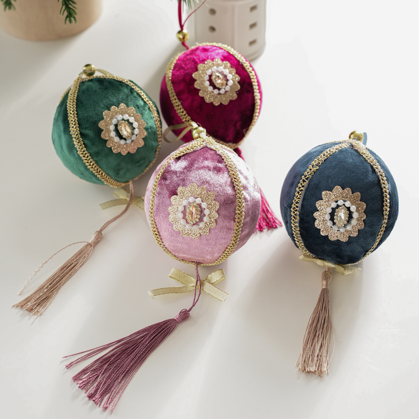 Transfronterizo 8CM tela bola de Navidad envoltura bola de espuma linterna árbol de Navidad decoración de alta calidad colgante colgante