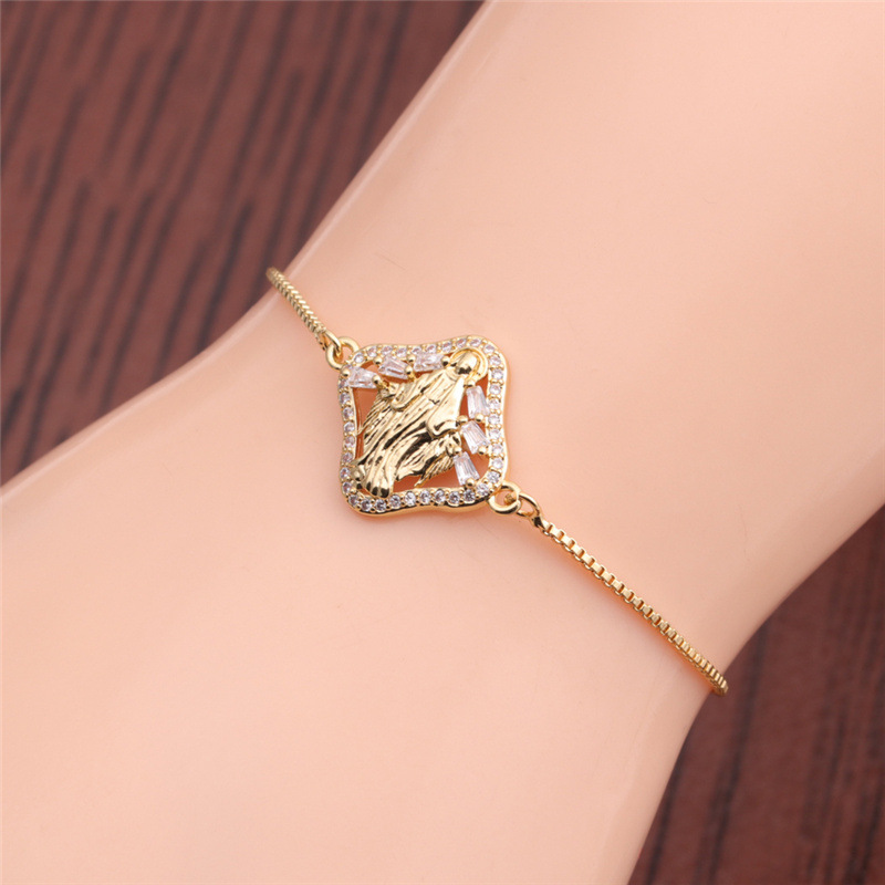 Gold Zircon Virgin Mary Portrait Adjustable Bracelet display picture 7