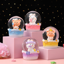 泡泡浴小熊公仔发光水晶球摆件雪花水球创意送学生礼品玩具小礼物