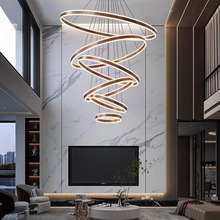 复式楼客厅大吊灯豪华别墅挑空大厅旋转楼梯吊灯意式简约中山灯具