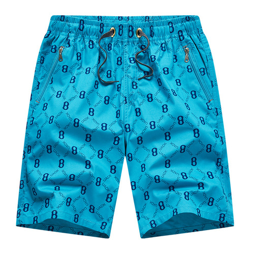 Men's Short Shorts  Summer Letter Print Casual Medium Pants Father Pure Cotton Loose Thin 5-Pocket Pants Elastic Waist