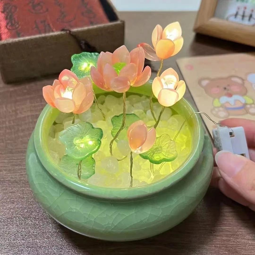 Lámparas de loto hechas a mano DIY adornos materiales hechos a mano para dar a la novia un regalo de atmósfera de nicho creativo de alto nivel image 1