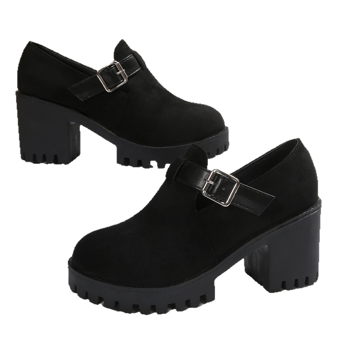 Damen-Pumps mit Blockabsatz, dicker Sohle, Wildleder, runder Zehenpartie und Schnalle, Übergröße, neuer Herbst-Style_voghion.com