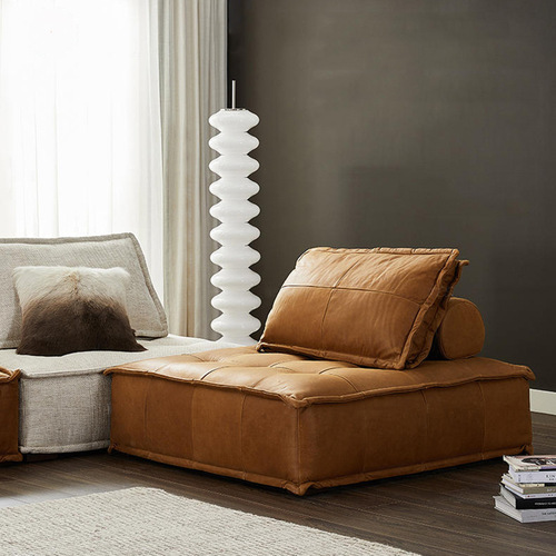 Piedmont modular sofa living room simple modern small apartment internet celebrity straight-line tofu block leather and fabric sofa