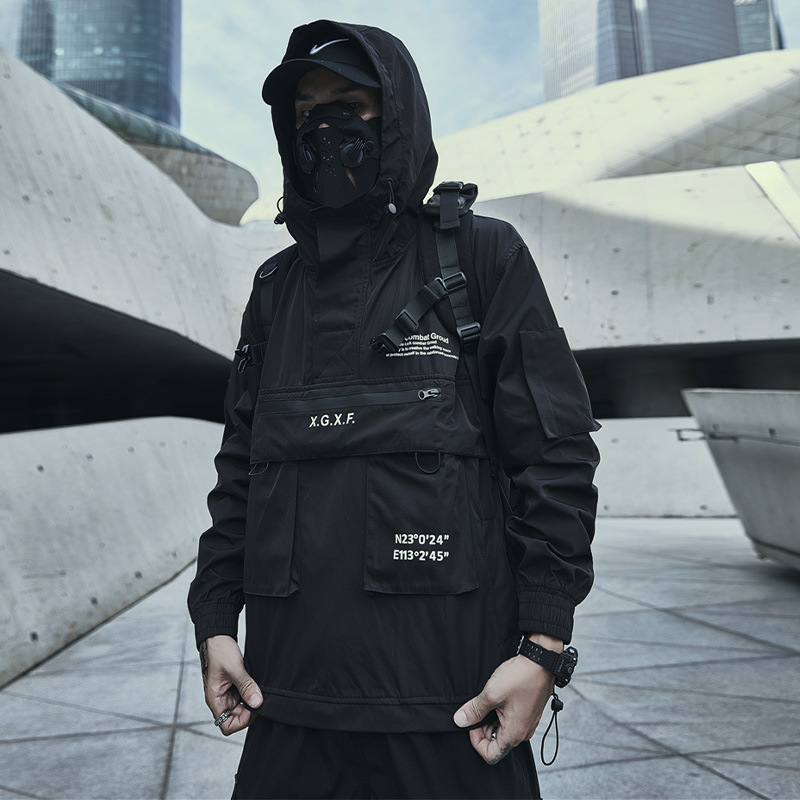 하프 지퍼 작업복 디자인 스웨터 가을과 겨울 남성 긴 소매 후드 풀오버 트렌디 한 캐주얼 디자인 감각 남성 후드