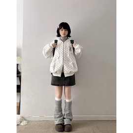 绣花双头拉链波点可爱兔子字母连帽长袖卫衣女春秋休闲别致外套潮