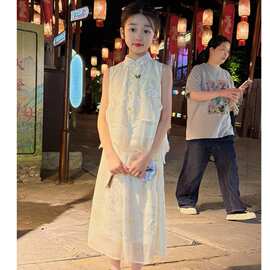 女童新中式套装夏装2026新款儿童装汉服小女孩烫金旗袍洋气两件套