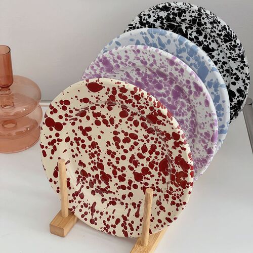 Retro enameled splashed ink tableware Korean Instagram style breakfast bread plate yogurt grain bowl mugs cup set
