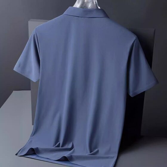 Summer Men's Ice Silk Traceless Polo Shirt Business Casual Elastic Non-ironing Explosive Short-sleeved Lapp LOGO Work Shirt