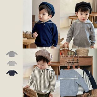 Boys' Stylish Navy-Style Autumn Knit Pullover Sweater for Infants and Toddlers