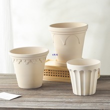 奶油风米白色陶瓷浮雕花盆大号绿植陶土花盆庭院阳台简约透气花盆